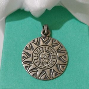 Sterling Silver Mayan Sun Stone Calendar Pendant Taxco  Mexico